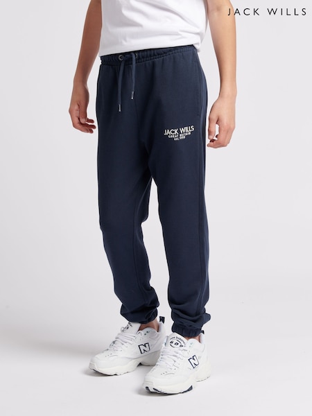 Jack Wills Blue Dark Boys 100% Cotton Graphic Haydor Joggers (B90513) | AED204 - AED245