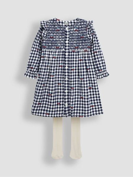 Jojo Maman Bébé Frill Shoulder Smocked Dress & Tights Set (B90523) | €47