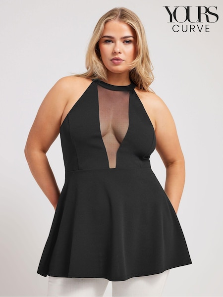 Yours Curve Black Choker Peplum Blouses (B90525) | 178 QAR