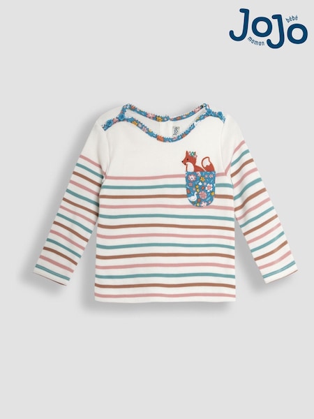 Розовый с лисицей  - JoJo Maman Bébé Cotton Long Sleeve Pocket Breton Top (B90714) | €27