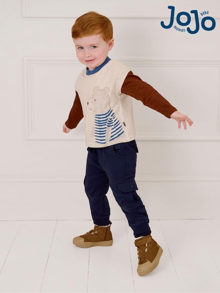 JoJo Maman Bébé Natural Bear Colour Block Printed Top (B90792) | €23