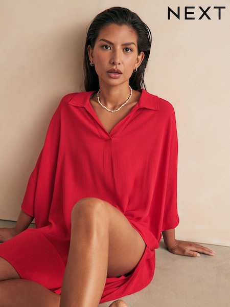 Red Longline Overhead Shirt Cover-Up (B90847) | €31