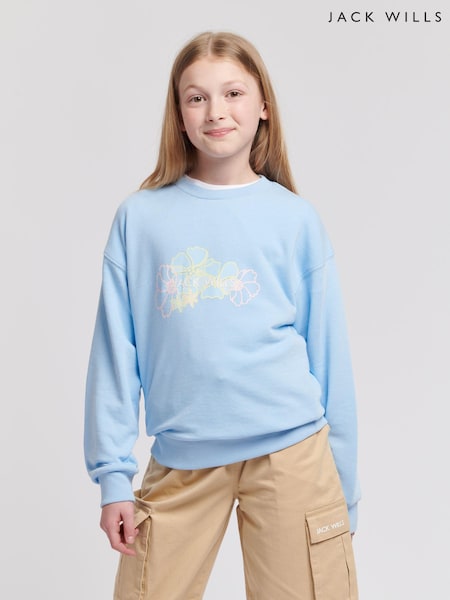 Jack Wills Girls Back Graphic Loose Fit Crew 100% Cotton Sweatshirt (B90902) | 57 € - 68 €