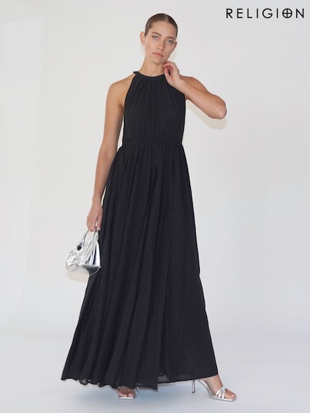 Черный - Religion Dusk Halter Neck Maxi Dress With Full Skirt (B90925) | €133