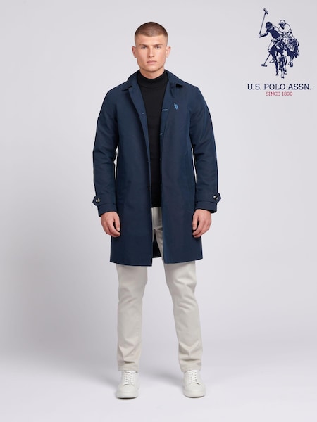 U.S. Polo Assn. Blue Mens 100% Cotton Flat Front Trench Coat (B90927) | AED436