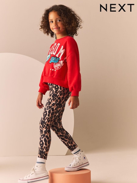 Red Varsity Sweatshirt And Animal Printed Leggings Set (3-16yrs) (B91008) | €21 - €27