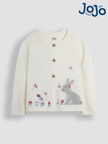 JoJo Maman Bébé Cream Bunny with Embroidered Flowers Cardigan (B91073) | CA$81