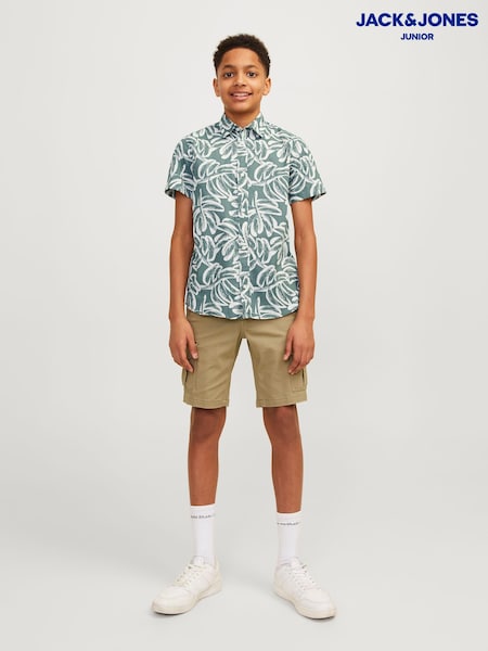 JACK & JONES JUNIOR Green 100% Cotton Printed Summer Short Sleeve Shirt (B91211) | €12