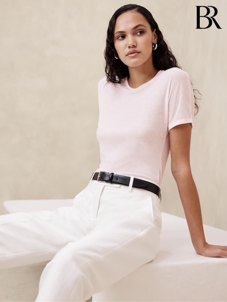 Banana Republic Pink Sheer Ribbed Crew Neck T-Shirt (B91244) | €13.50