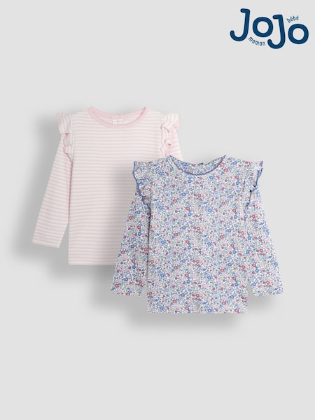 JoJo Maman Bébé 2-Pack Ditsy Floral & Stripe Frill Tops (B91262) | 35 €