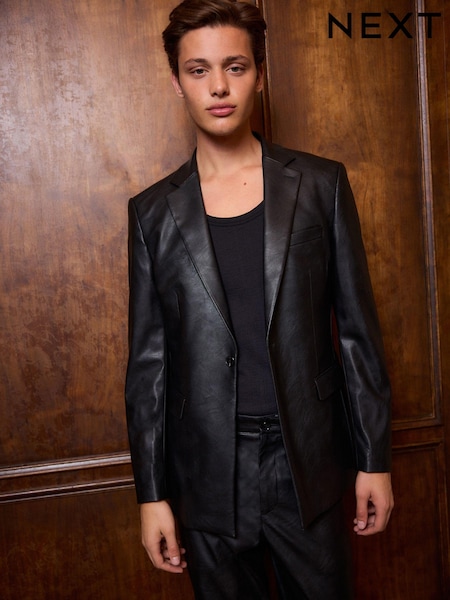 Black EDIT Faux Leather Blazer (B91319) | AED173