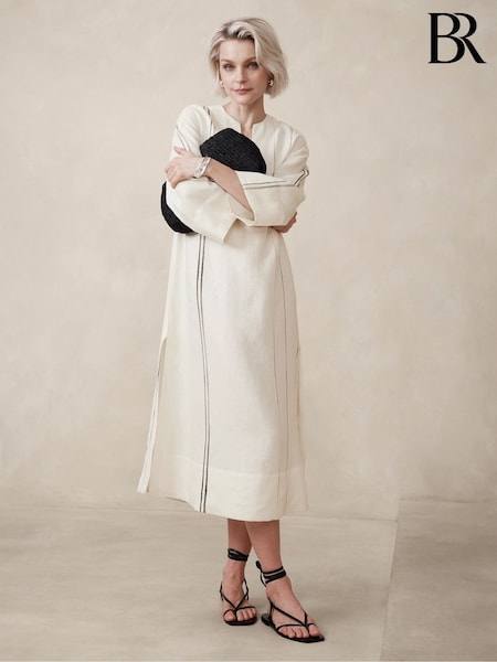 Banana Republic White European Linen Kaftan Midi Dress (B91333) | €36