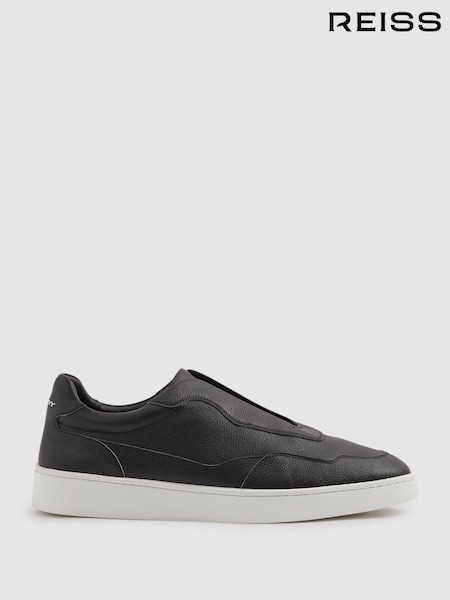 Reiss Black Cruz Grained Leather Elasticated Lace Trainers (B91445) | €244