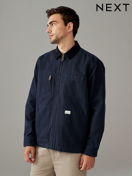 Navy Blue Zip-Through 100% Cotton Quilted Shacket Overshirt (B91490) | €79