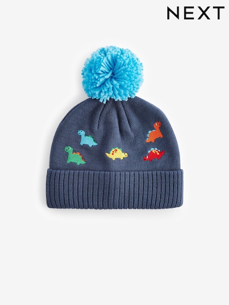Mornarsko modra z dinozavrom - Embroidered Character Pom Hat (3mths-10yrs) (B91506) | € 4 - € 7