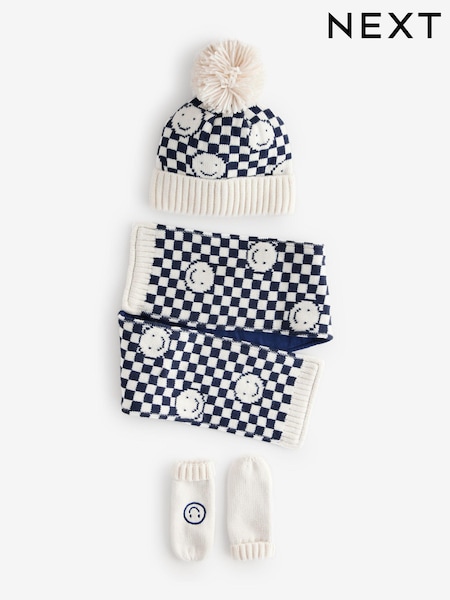 Neutral Check Smile Hat, Scarf And Mittens Set (3mths-10yrs) (B91523) | €8 - €9