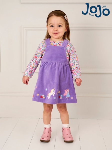 أرجواني فاتح - مخملي بتصميم جنيّة - Jojo Maman Bébé Appliqué Velour Pinafore Dress And Top Set (B91530) | ‏179 ر.س.‏