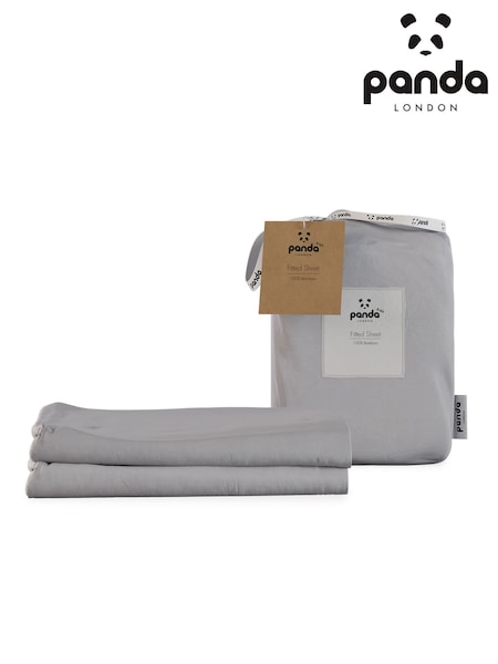 Panda London Set of 2 Quiet Grey Kids Bamboo Viscose Fitted Cotbed Fitted Sheets (B91535) | AZN 100