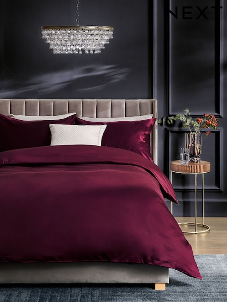 Burgundy Red 400 Thread Count 100% Egyptian Cotton Sateen Luxury Duvet Cover and Pillowcase Set (B91538) | € 44 - € 71