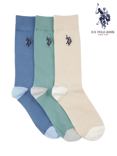 U.S. Polo Assn. Blue/Natural/Green Mens Smart Socks 3 Pack (B91607) | €25
