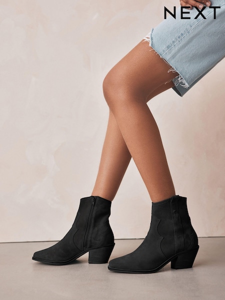 Чорний - Forever Comfort® Leather Ankle Cowboy Boots (B91608) | 2 084 грн