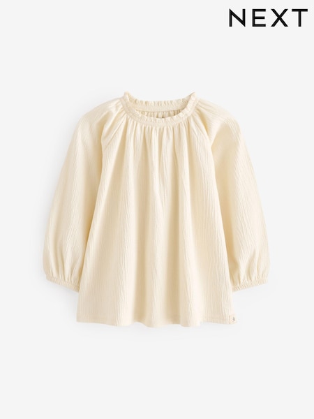 Cream Long Sleeve Gathered Neck Blouse (3mths-7yrs) (B91630) | $15 - $20