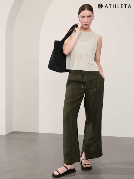 Athleta Green 100% Linen Retreat Wide Leg Trousers (B91638) | €34