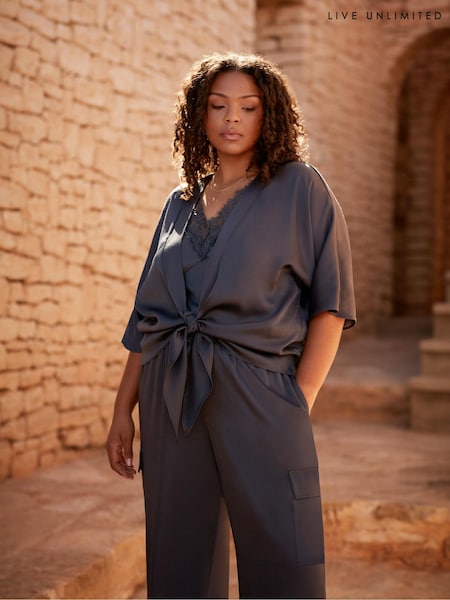 Live Unlimited Grey Curve Satin Tie Front Cover-Up (B91649) | €37