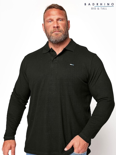 BadRhino Big & Tall Black Essential 100% Cotton Long Sleeve Polo Shirt (B91689) | 109 QAR