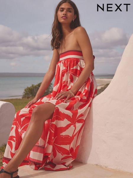 Red/White Bandeau Maxi Summer Dress (B91740) | €25