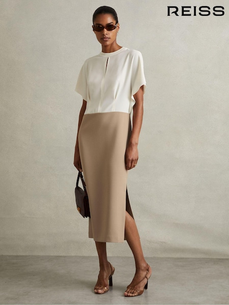 Reiss Miller Colourblock Draped Sleeve Midi Dress (B91741) | ‏1,225‏₪