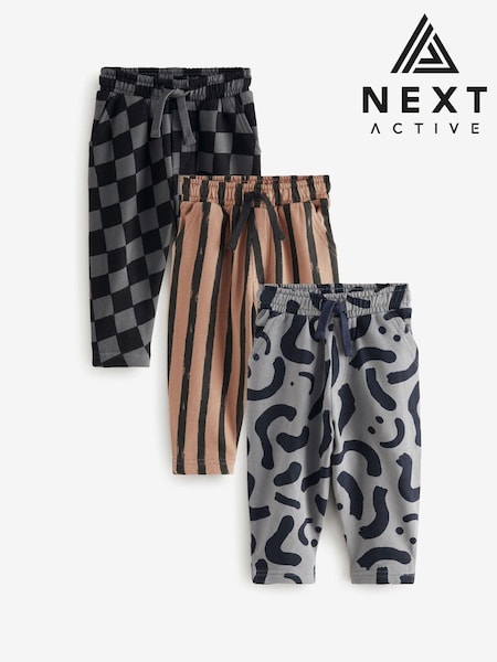 Charcoal Grey And Brown - 100% Cotton Patterned Jersey Joggers 3 Pack (3mths-7yrs) (B91747) | 36 € - 41 €