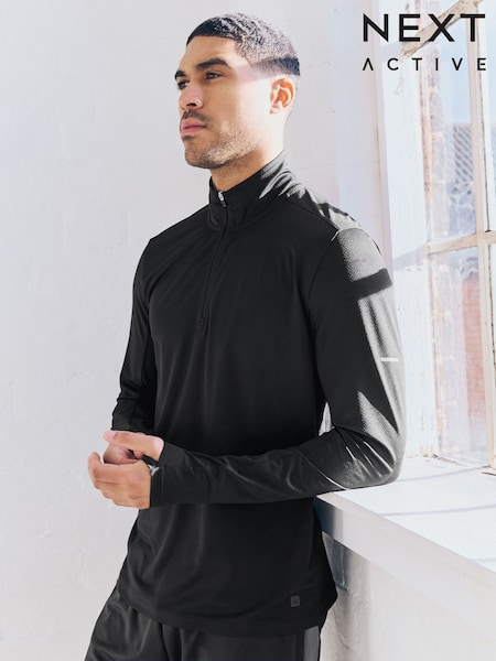 Black Active Training Textured Zip Neck Sweatshirt (B91790) | R$ 230
