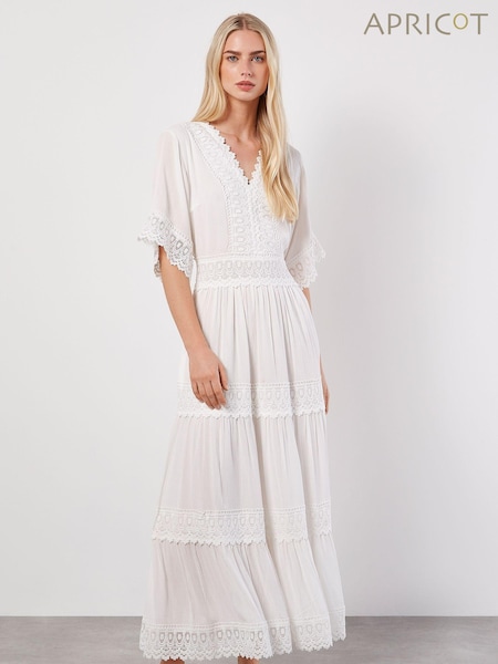 Apricot White Crochet Detail Tiered Maxi Dress (B91813) | €32
