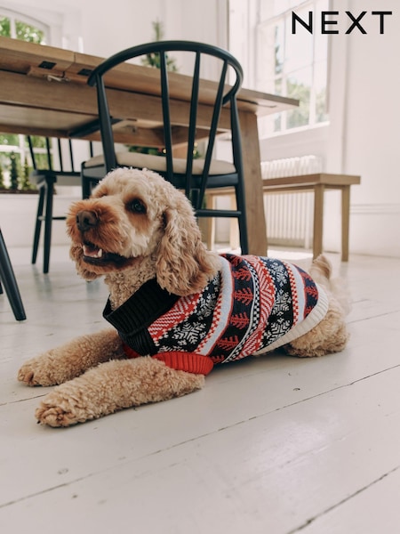 Navy Blue Fairisle Pattern Christmas Dog Jumper (B91895) | €11.50 - €15