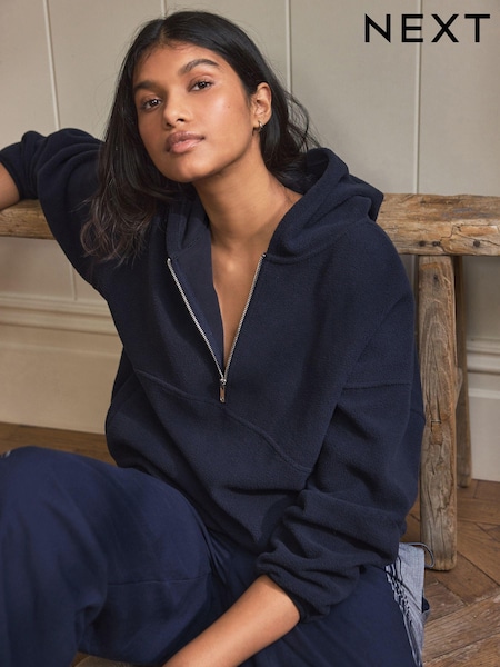 Marineblau - Fleece-Hoodie mit halbem Reißverschluss (B91899) | 51 €