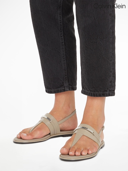 Calvin Klein Brown Leather Metal Bar Sandals (B91910) | €61