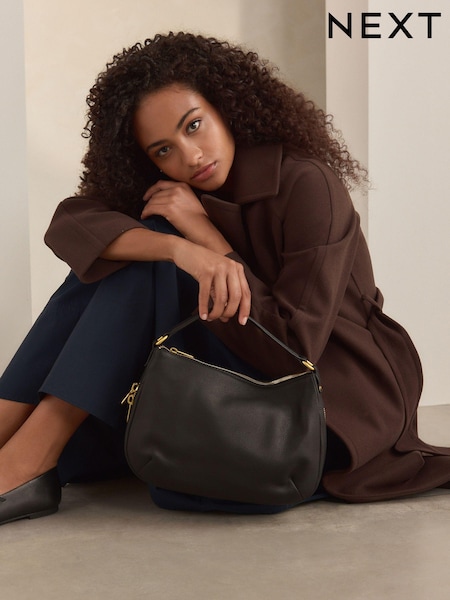 Black Leather Handle Slouchy Cross-Body Bag (B92024) | €34