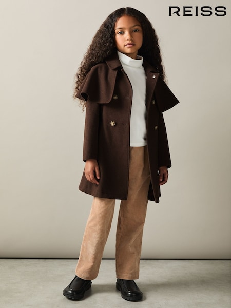 Reiss Chocolate Karlie 4-9 yrs Double Breasted Cape Coat with Wool (B92054) | 867 QAR