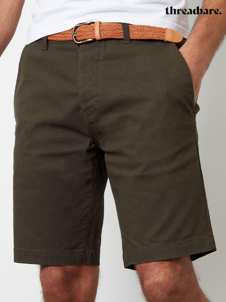 Threadbare Forest Green Cotton Stretch Turn-Up Chino Shorts with Woven Belt (B92073) | 119 QAR
