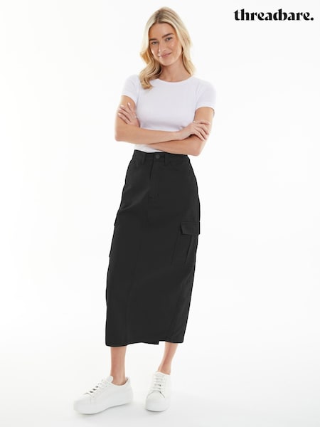 Schwarz - Threadbare 100% Cotton Maxi Cargo Skirt (B92083) | 23 €