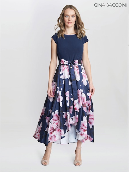 Gina Bacconi Blue Billie Printed High Low T-Shirt Dress With Tie Belt (B92086) | 170 €