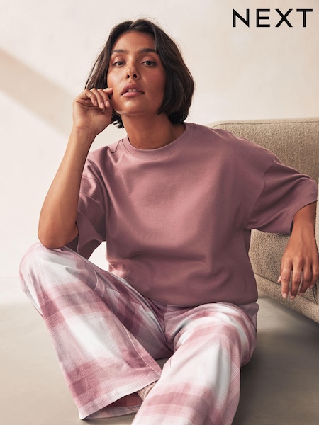 Pink Short Sleeve Flannel 100% Cotton Pyjamas (B92285) | €29