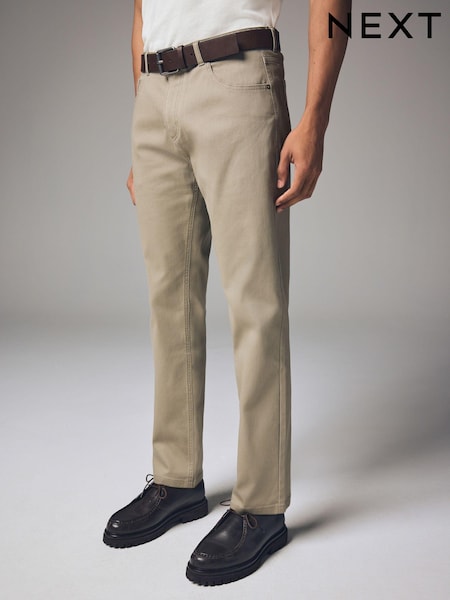 Light Stone Straight Fit Belted Textured 5 Pocket Trousers (B92294) | AED83