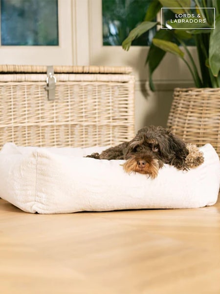 Lords and Labradors Cream Faux Fur Dog Box Bed (B92372) | €122 - €177