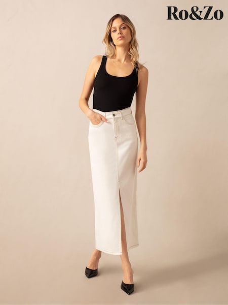 Ro&Zo Cream Denim Midi Skirt (B92394) | €50