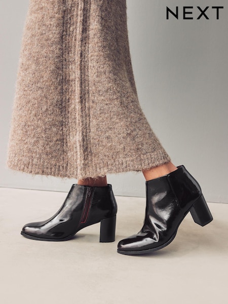 Burgundy Red Patent Forever Comfort® Leather Block Heeled Almond Toe Boots (B92395) | €63