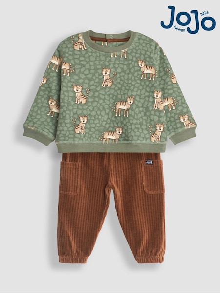 Jojo Maman Bébé Tiger Print Sweatshirt & Velour Cargo Jogger Set (B92429) | €45