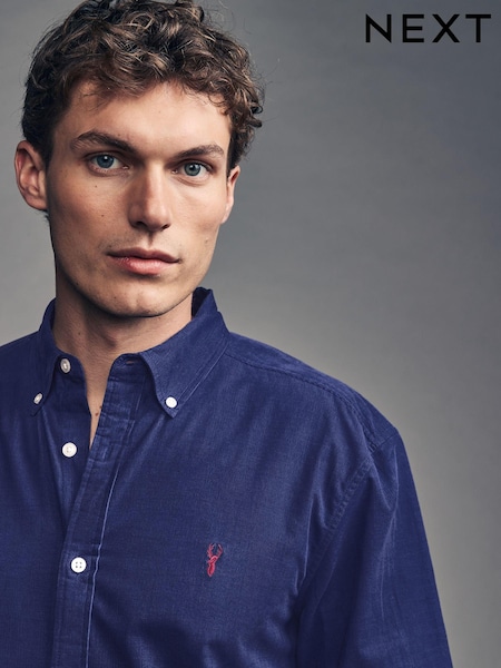 Navy Blue Long Sleeve Cord 100% Cotton Oxford Shirt (B92432) | €6