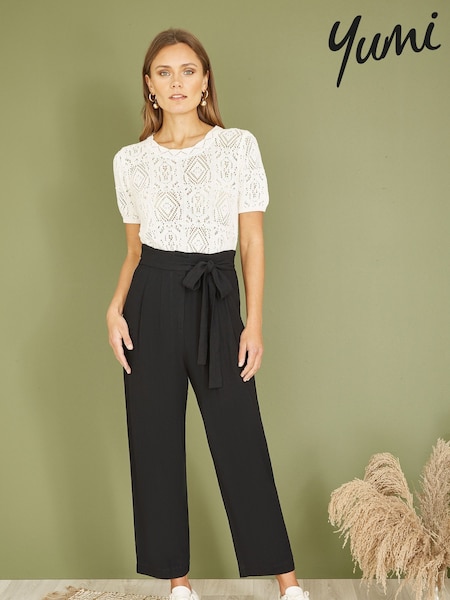 Yumi Black Linen Blend Tie Waist Trousers (B92468) | €27